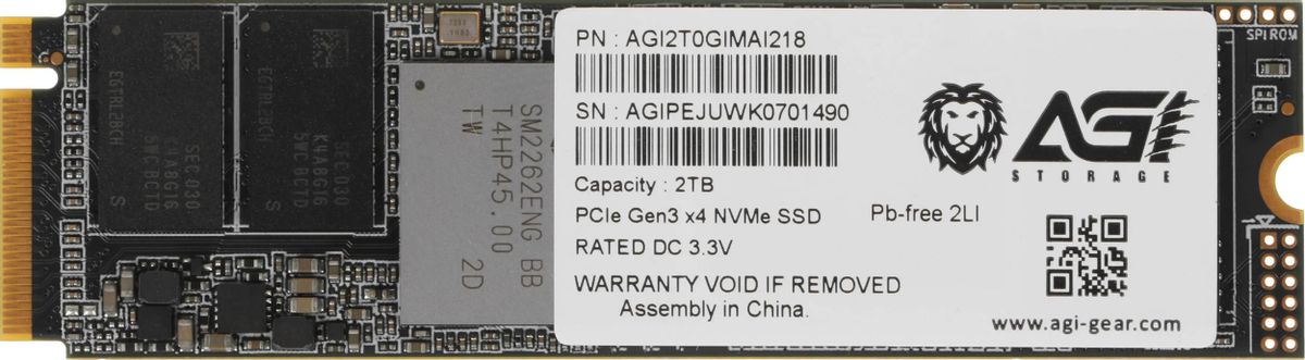 SSD накопитель AGI AGI2T0GIMAI218 2ТБ, M.2 2280, PCIe 3.0 x4,  NVMe,  M.2