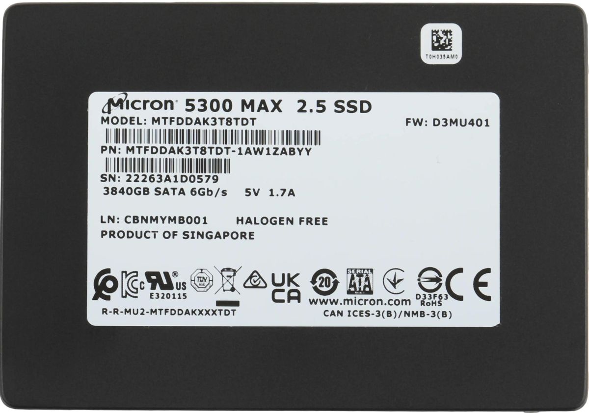 SSD накопитель Crucial 5300 Max MTFDDAK3T8TDT-1AW1ZABYY 3.8ТБ, 2.5", SATA III,  SATA