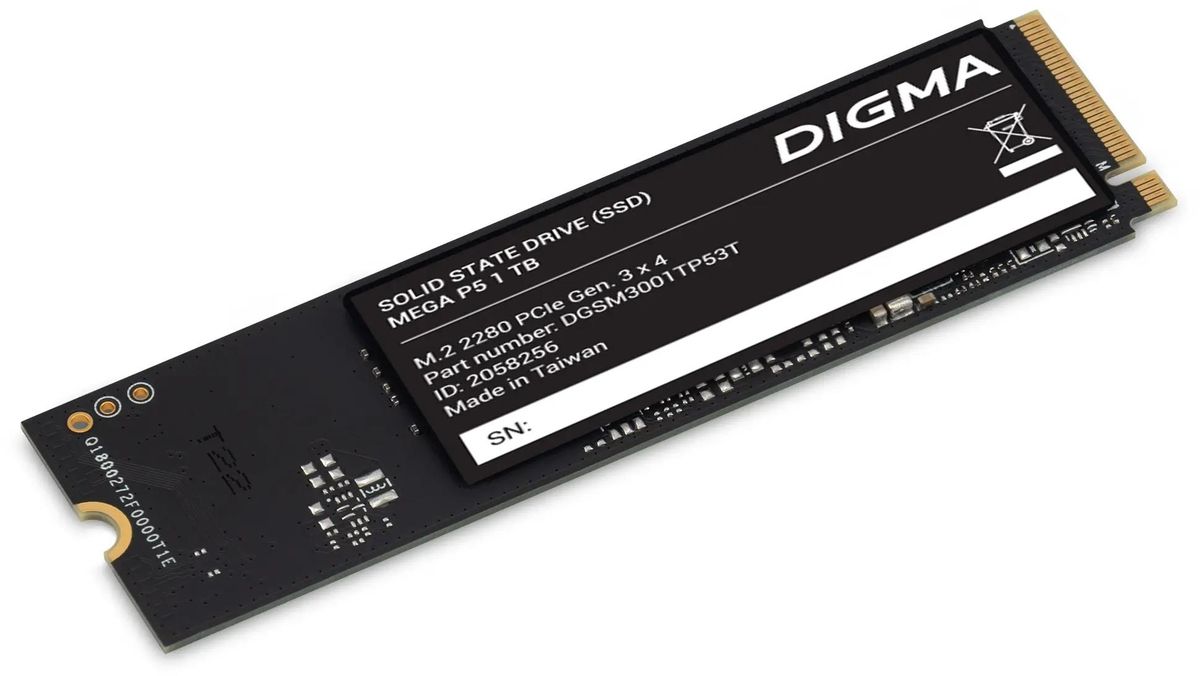 SSD накопитель Digma Mega P5 DGSM3001TP53T 1ТБ, M.2 2280, PCIe 3.0 x4,  NVMe,  M.2,  rtl