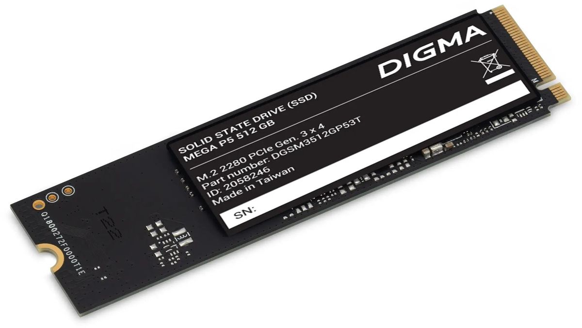 SSD накопитель Digma Mega P5 DGSM3512GP53T 512ГБ, M.2 2280, PCIe 3.0 x4,  NVMe,  M.2,  rtl