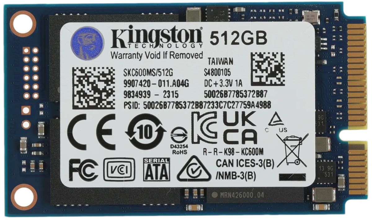 SSD накопитель Kingston KC600 SKC600MS/512G 512ГБ, mSATA, mSATA,  mSATA