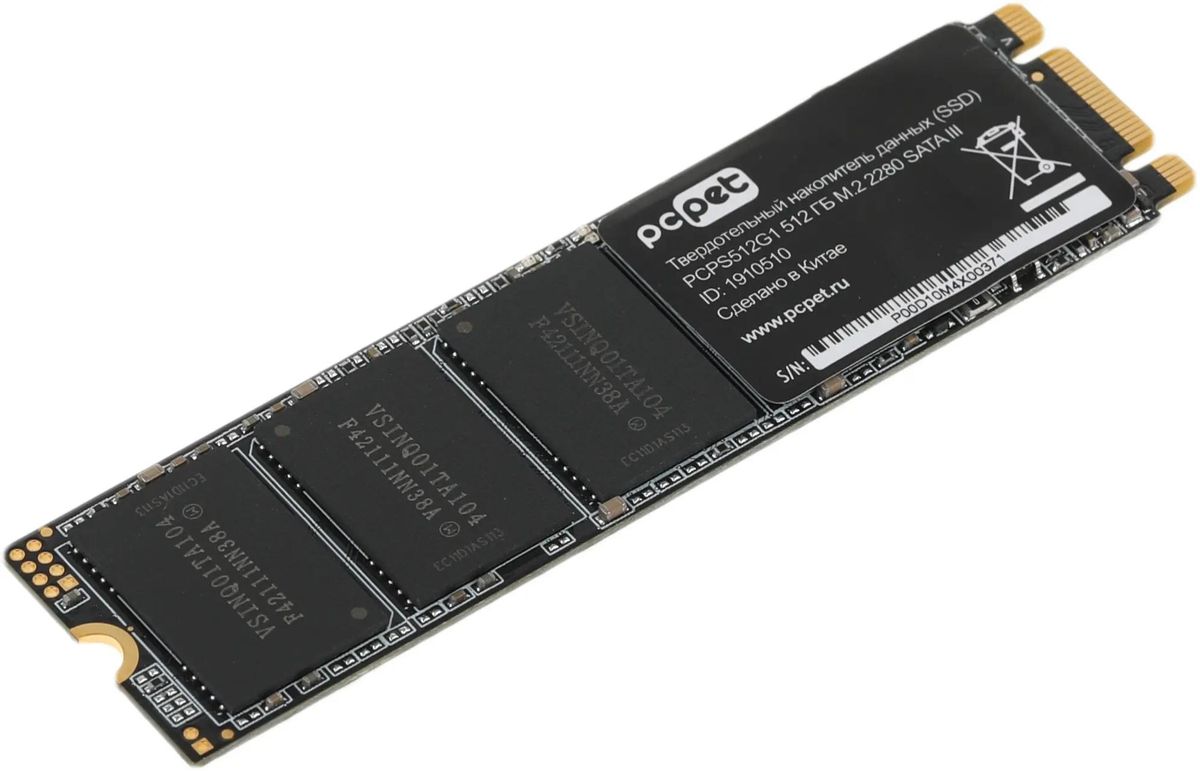 SSD накопитель PC PET PCPS512G1 512ГБ, M.2 2280, SATA III,  M.2,  oem