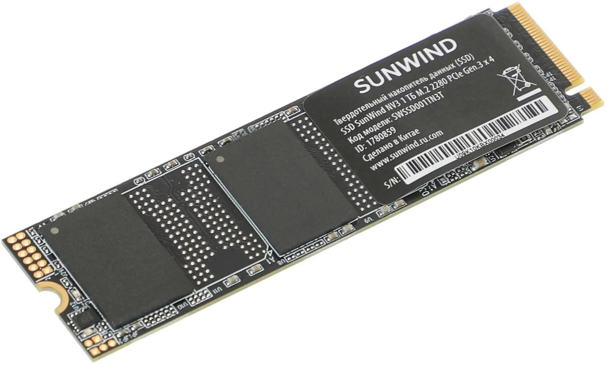 SSD накопитель SunWind NV3 SWSSD001TN3T 1ТБ, M.2 2280, PCIe 3.0 x4,  NVMe,  M.2,  rtl