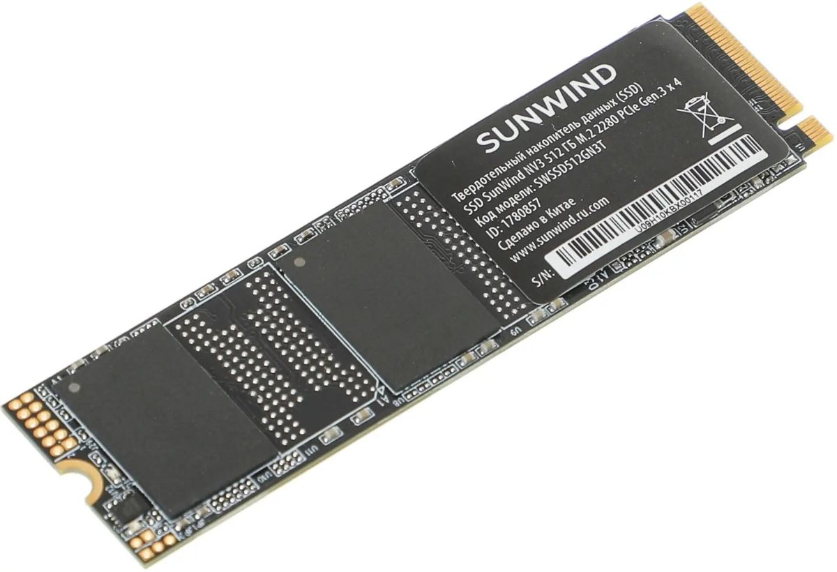 SSD накопитель SunWind NV3 SWSSD512GN3T 512ГБ, M.2 2280, PCIe 3.0 x4,  NVMe,  M.2,  rtl