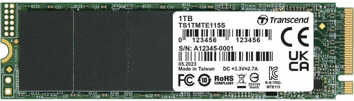 SSD накопитель Transcend 115S TS1TMTE115S 1ТБ, M.2 2280, PCIe 3.0 x4,  NVMe,  M.2