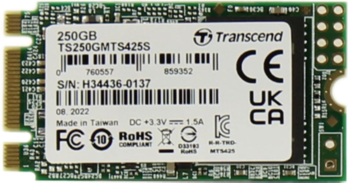 SSD накопитель Transcend 425S TS250GMTS425S 250ГБ, M.2 2242, SATA III,  M.2