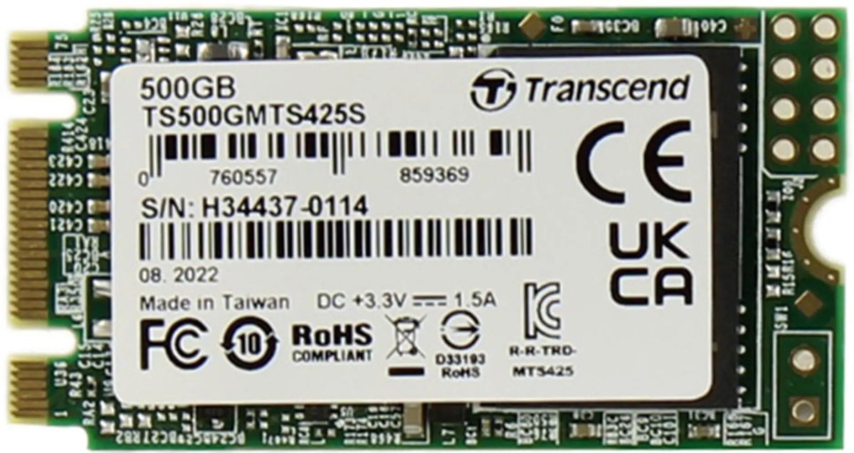 SSD накопитель Transcend 425S TS500GMTS425S 500ГБ, M.2 2242, SATA III,  M.2