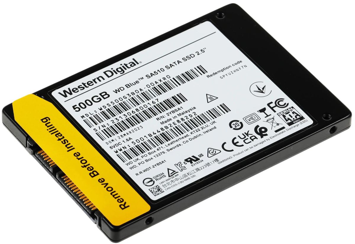 SSD накопитель WD Blue SA510 WDS500G3B0A 500ГБ, 2.5", SATA III,  SATA