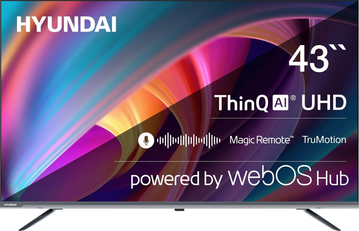 Телевизор LED Hyundai 43&quot; H-LED43BU7100 WebOS Frameless Metal серый 4K Ultra HD 60Hz MEMC DVB-T DVB-T2 DVB-C DVB-S DVB-S2 USB WiFi Smart TV