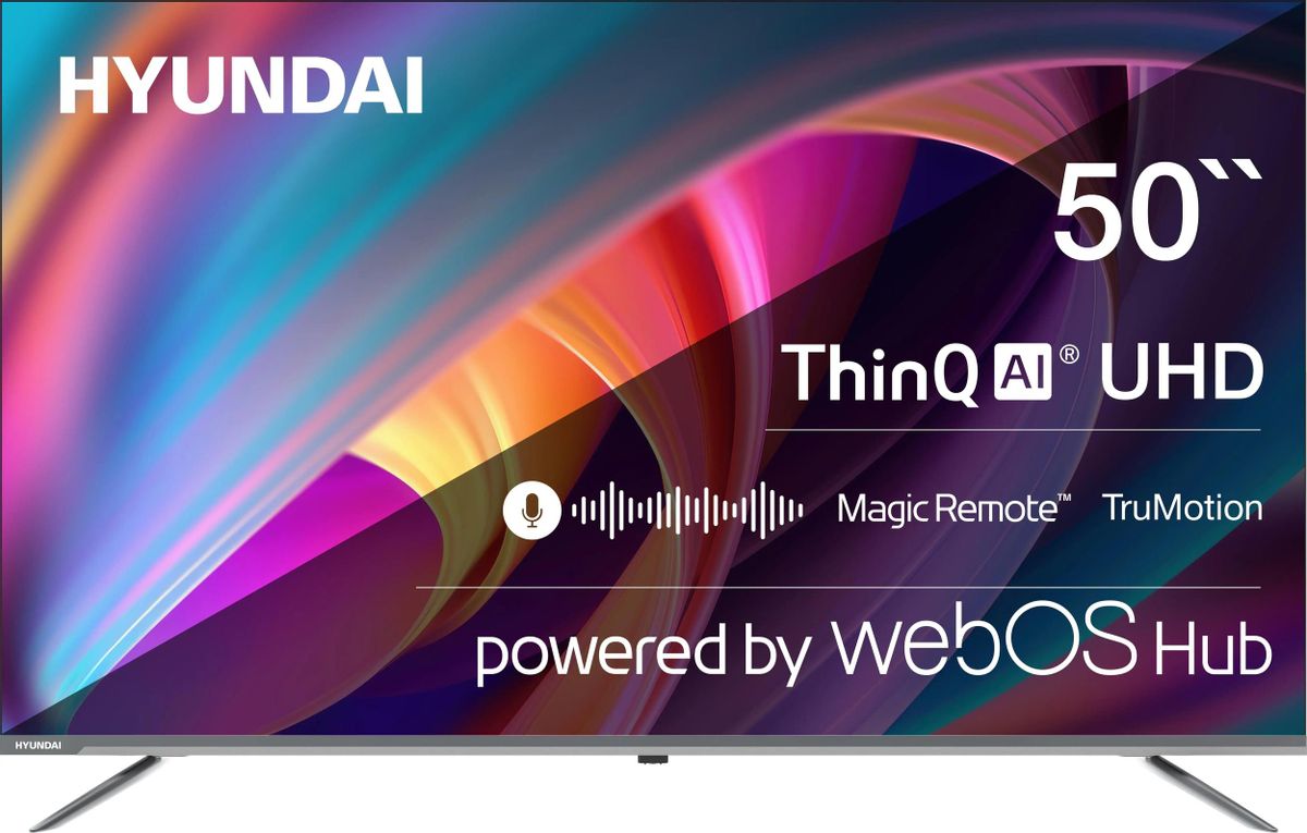 Телевизор LED Hyundai 50&quot; H-LED50BU7100 WebOS Frameless Metal серый 4K Ultra HD 60Hz MEMC DVB-T DVB-T2 DVB-C DVB-S DVB-S2 USB WiFi Smart TV