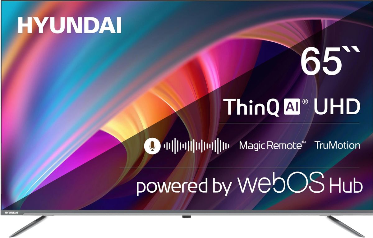 Телевизор LED Hyundai 65&quot; H-LED65BU7100 WebOS Frameless Metal серый 4K Ultra HD 60Hz MEMC DVB-T DVB-T2 DVB-C DVB-S DVB-S2 USB WiFi Smart TV