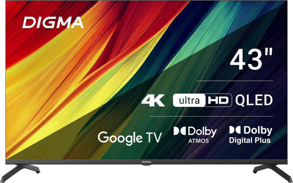 Телевизор QLED Digma 43&quot; DM-LED43UQB31 Google TV Frameless Metal черный/черный 4K Ultra HD 60Hz MEMC DVB-T DVB-T2 DVB-C DVB-S DVB-S2 USB WiFi Sma