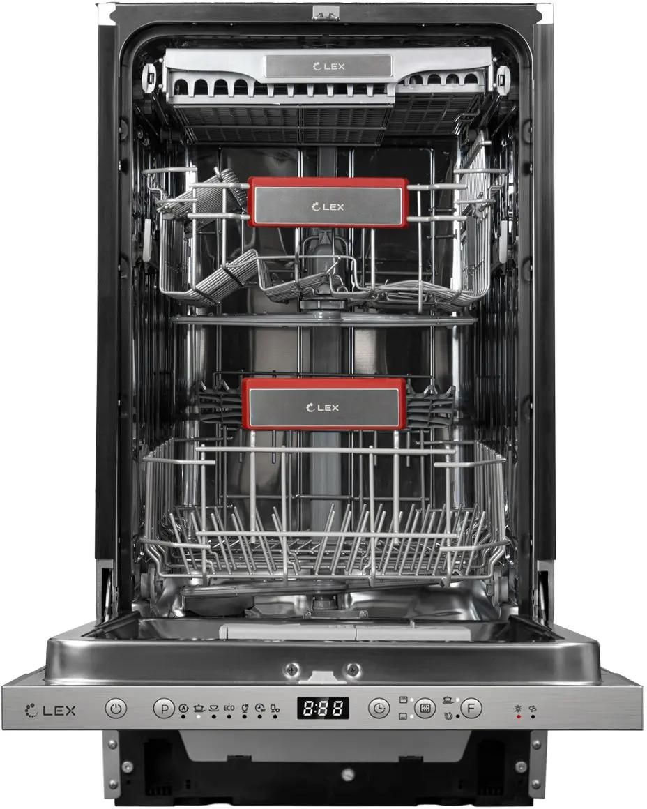 Встраиваемая посудомоечная машина LEX PM 4573 B,  узкая, ширина 44.8см, полновстраиваемая, загрузка 11 комплектов